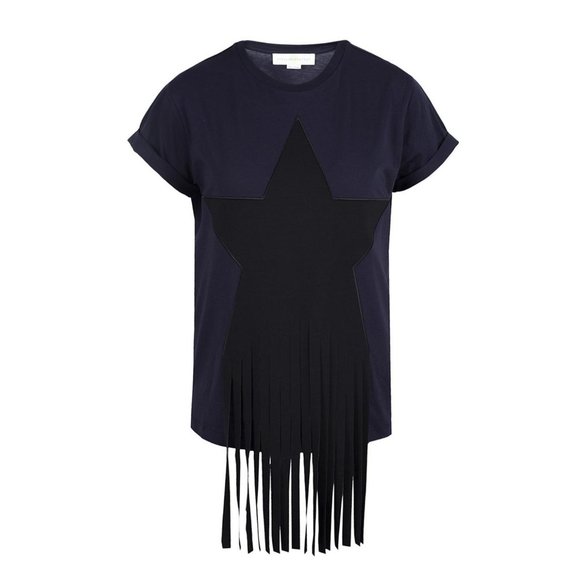 Stella McCartney Navy/Black Star Fringe Tee Shirt, size 42 (fits like a size 4) - Picture 1 of 10